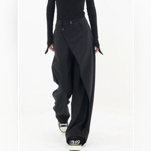 Commense Asymmetrical Layer Button Wide Leg Dress Pants